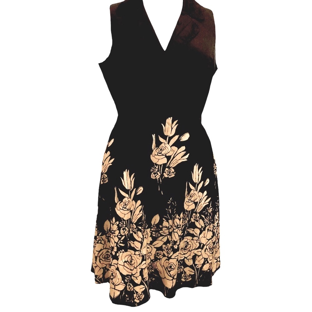 Spense Collared Black Floral Fit & Flare Side Zipper Invisible Size 14 - Picture 8 of 16